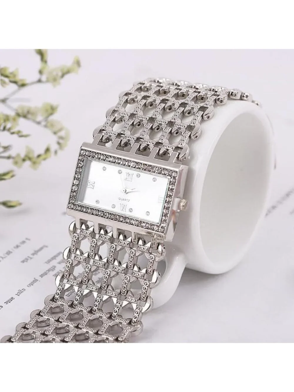 Women's Silver Luxury Rectangular Case Analog Quartz Fashion Dress Wrist Watch